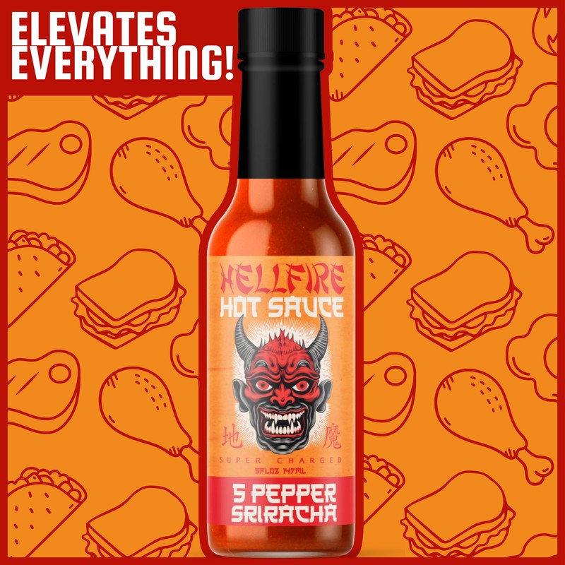 Hellfire 5-Pepper Blend Sriracha Sauce Medium Heat 5oz bottle