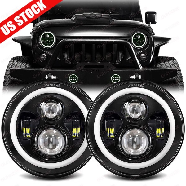 Unbranded Pair 7" Inch Round LED Headlights Angle Eyes DRL