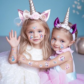 Unicorn Tattoos Girls, 12 Sheets Glitter Tattoo Set Children, Unicorn Gift Birthday Decoration Party Bag Children's Birthday, Skin-friendly Temporary