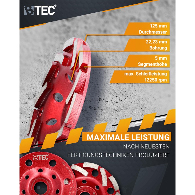 BTEC Twin Speed Diamond Grinding Cup Disc, 125 x 22.23
