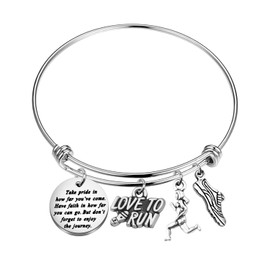 Runner Bracelet Running Gift Track Gift Marathon Runner Inspirational Jewelry Take Pride In How Far You Have Come（Silver）