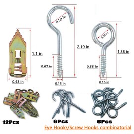 TFXXSJWY 12 Pcs Screw Hooks, Metal Eye Screws, Stainless Steel Heavy Duty Eye Screw Hooks for Hanging Outdoor String Lights, Cup, Wind Chimes, Patio Lights & Party Decors, 2.2 Inches