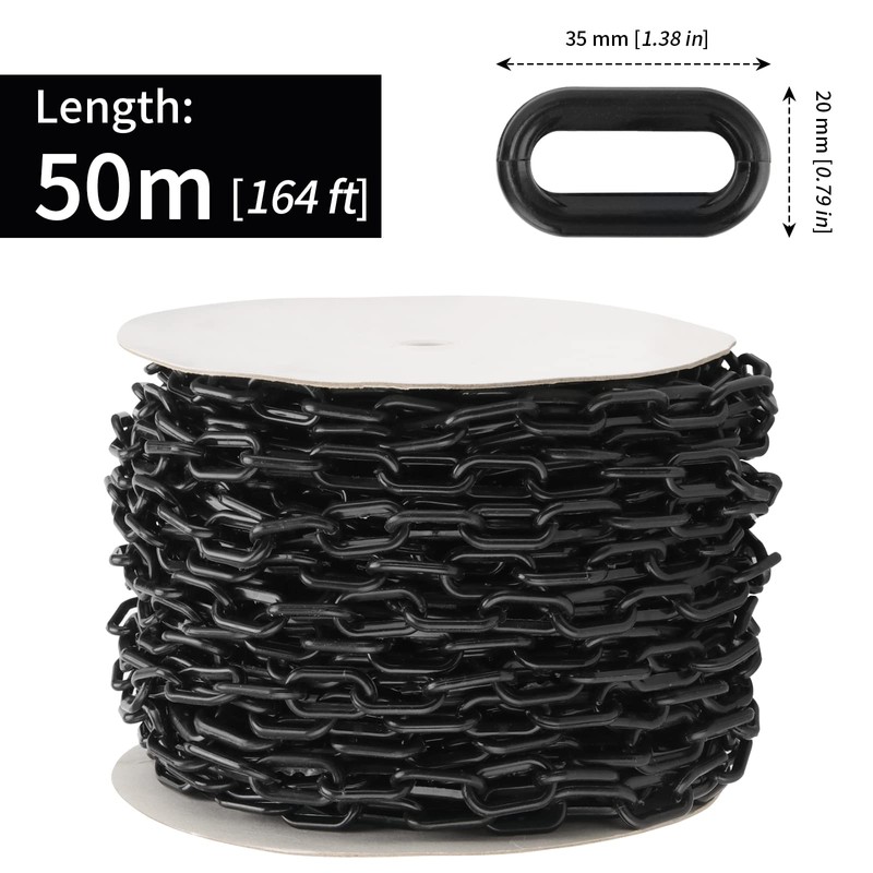 MANCHAP 164 Ft Black Plastic Chain Links, Plastic Barrier Chain,