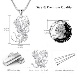 OHAYOO Phoenix Necklace for Women, 925 Sterling Silver White Gold Phoenix Pendant Necklace, Mythical Bird Jewelry Gift for Her