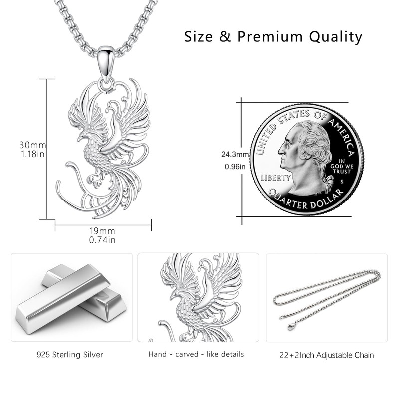 OHAYOO Phoenix Necklace for Women, 925 Sterling Silver White Gold
