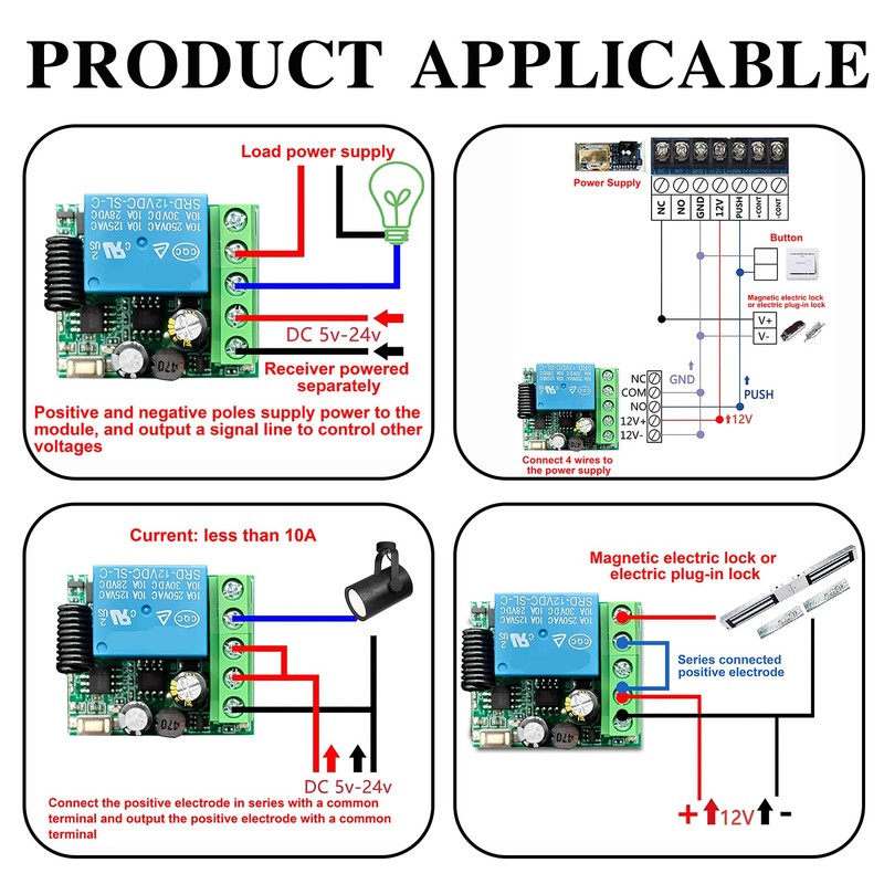 DC 12V Remote Control Switch 433Mhz, RF 10A Wireless Relay
