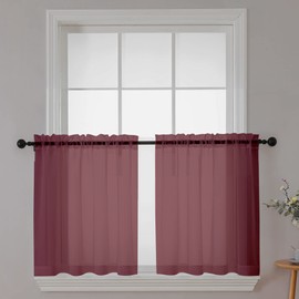 Chyhomenyc Sheer Tier Curtains 24 Inch Length, Small Cute Window Curtains Treatment for Bathroom Living Room Cafe Basement, Short Voile Curtain Tiers 42in x 24in, Rod Pocket, 2 PCS,Burgundy