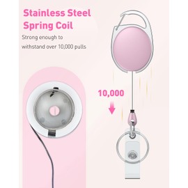 Uniclife 2 Pack Retractable Badge Reel for Badge Holder Pink Heavy Duty Retractable Keychain Strong ABS Casing with Stainless Steel Spring Coil 24 Inch Nylon Rope Carabiner Clip and Key Ring