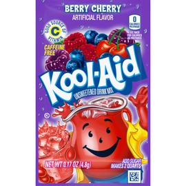 Kool-Aid Unsweetened Drink Mix, Berry Cherry, Caffeine-free, Individually Wrapped, 0.17 OZ, Pack of 48