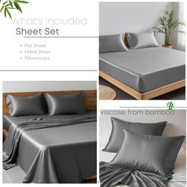 Linenwalas Premium 100% Viscose Derived from Bamboo King Size Sheet Set - Ultra Soft, Breathable & Cooling, Ideal for Hot Sleepers, 16" Deep Pocket, Hotel Luxury Bedding (Light Grey)