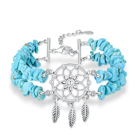 DOLIOX Boho Genuine Turquoise Bracelet for Women Western 925 Sterling Silver Gemstone Dream Catcher Bracelets Jewelry for Her Wife Mom
