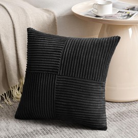 Fancy Homi Black Decorative Throw Pillow Covers 18x18 Inch for Living Room Couch Bed Sofa, Rustic Farmhouse Boho Home Decor, Soft Corss Corduroy Patchwork Textured Square Cushion Case 45x45 cm