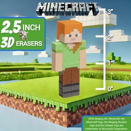Mine Craft 3D Erasers, 8-Pack Deluxe Collector Set, 12 Iconic Characters to Collect, Own The Entire Series (Alex - Spider - CAT - Creeper - Snow Golem - Zombie - Villager - CAT)