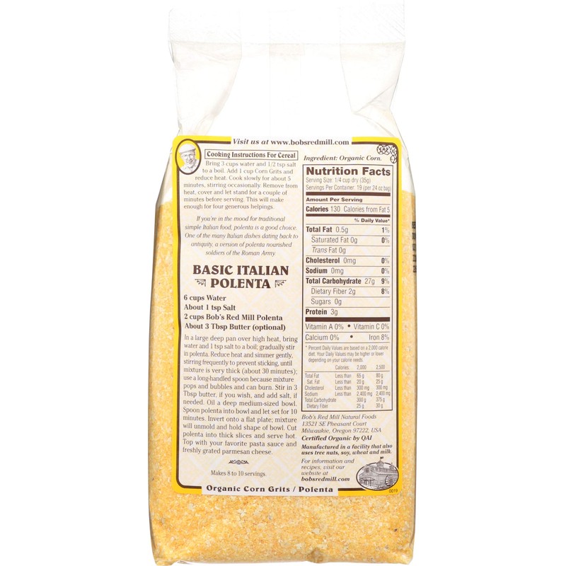 Bobs Red Mill 19490 Organic Polenta Corn Grits, 24 Oz