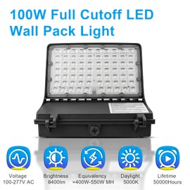 OSTEK 120W/100W/80W/60W Power Selectable Full Cut-Off LED Wall Pack Light with Photocell 16000LM 5000K, Outdoor Area Full Cutoff Wall Pack led Light Fixture IP65, UL, DLC