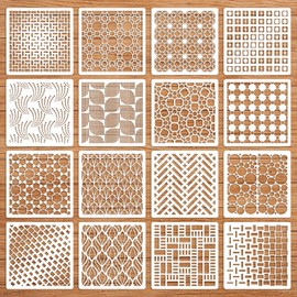 Geometric Stencils for Painting, 16PCS 6" Plastic Stencils for Crafts Reusable, Modern Geometric Patterns & Textures, Drawing Templates for Walls, Furniture & Home Decor