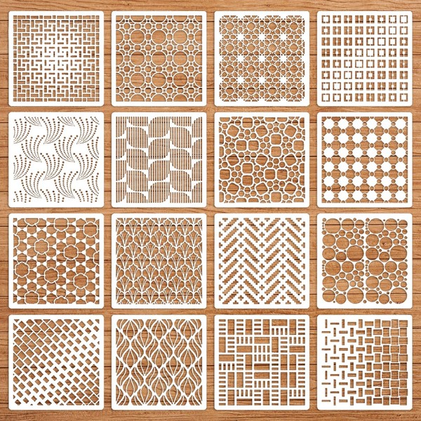Geometric Stencils for Painting, 16PCS 6" Plastic Stencils for Crafts