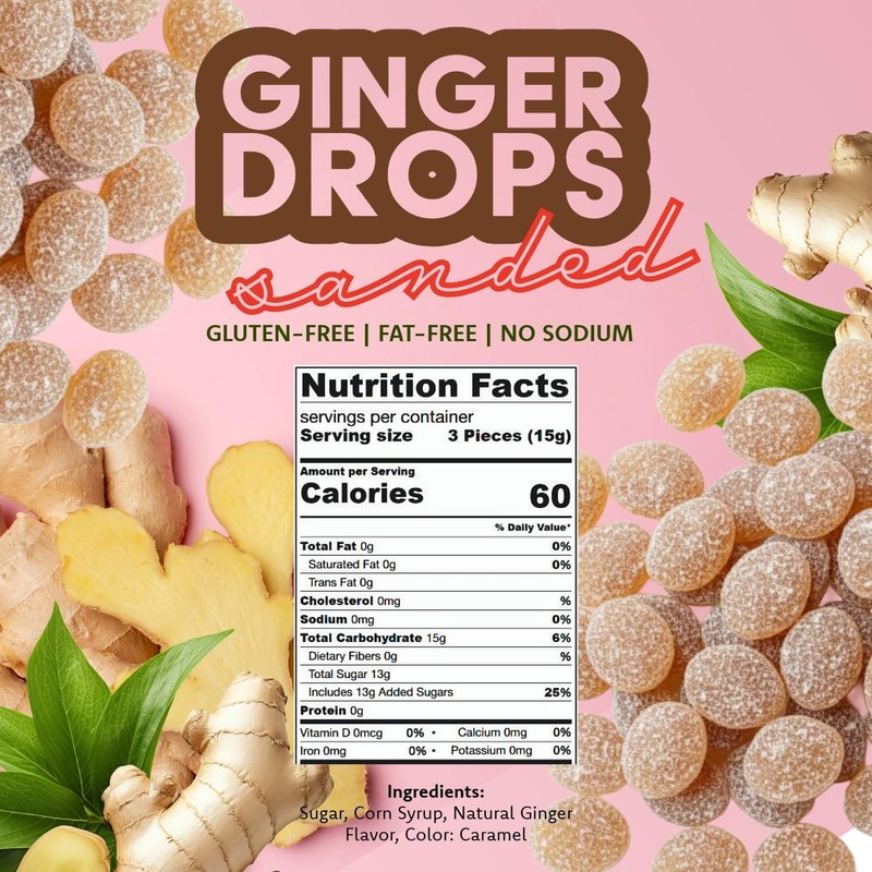 SweetGourmet Natural Sanded Ginger Drops, Old-Fashioned Hard Candy, Bold Spicy
