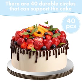 JCD Sliver Cake Boards 6 inch Round, 40 Packs Food-Graded Cardboard Cake Rounds, Waterproof and Oil-Proof Cake Plates, Sturdy Corrugated Cake Base, Ideal for Baking, Cake DIY(Sliver, 6inch/40Pcs)