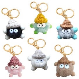 Danbghyuo 6 Stück Plüsch-Schlüsselanhänger,Süße Schlüsselanhänger,Runder Plüsch-Anhänger,Briketts Plüsch Anhänger,Personalisierter Schlüsselanhänger, Rucksackdekorationen Auto Keychain
