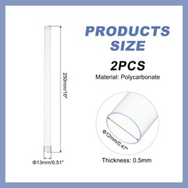 PATIKIL Clear Rigid Tube Round Plastic Tubing with End Caps Polycarbonate Water Pipe, 250mm/10 Inch Length, 12mm x 13mm/0.47" x 0.51", 2 Set