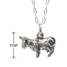Sterling Silver Dairy Milking Cow 3D Charm Necklace, 18"