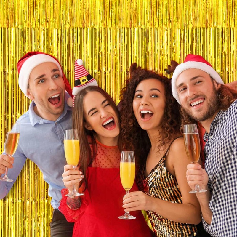 Premium Gold Tinsel Foil Fringe Curtains (2 Pack) – 3.28