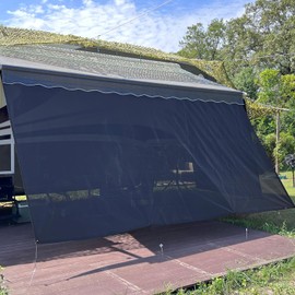 SHADEPLUS RV Awning Shade Screen Without Zipper 8'x13'3'',Black Mesh RV Awning Sun Shade Screen,Universal Trailer Camper RV Awning Screen with Complete Kit,Significantly Improves Shadow and Privacy