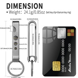 TISET Belt Loop Keychain Clip,Titanium Belt Key Clip,Heavy Duty EDC Multifunctional Key Chain,Bottle Opener Wrench Belt Key Holder with Key Ring for Men & Women (grey belt clip+32mm Ti key ring)