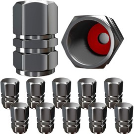 Tire Valve Caps (12 Pack) Heavy-Duty Stem Covers | Dust Proof, with O Rubber Seal | Hexagon Design | Outdoor, All-Weather, Leak-Proof Air Protection | Light-Weight Universal Aluminum Alloy (Gun Gray)