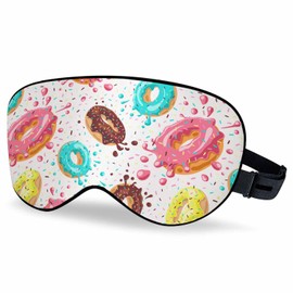 Vnwoalu Donuts Sleep Eye Mask Pink Chocolate Lemon Blue Mint Glaze Falling Splashes Colored Glaze Sprinkles Men Women Sleep Mask with Adjustable Strap Eye Cover Eye Shade for Travel, Nap,Meditation