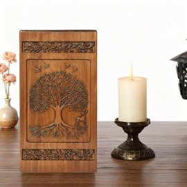 Tree of Life Urn for Human Ashes, Handcrafted Wooden Cremation Urn (Tree of Life, 250 lb)