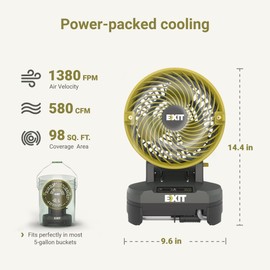 EXIT 20V Portable Outdoor Misting Fan EX022, Battery Powered Fan with 3 Speed & 3 Mist Settings, Bucket Top Portable Fan for Outside Camping, Tailgating, Beach, Includes Replaceable 2.0 Ah Battery