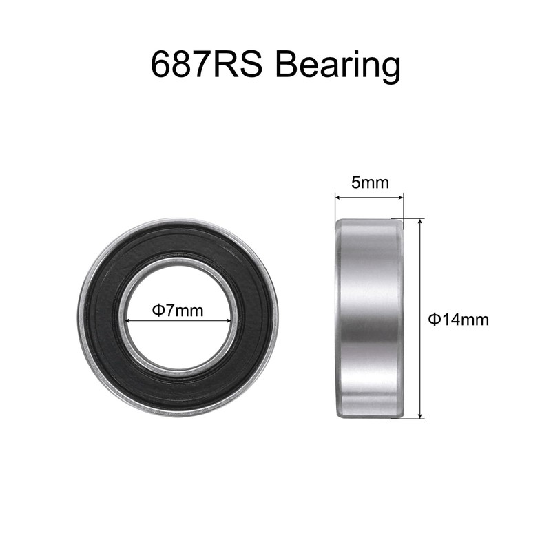 sourcing map 10pcs 687-2RS Bearing 7x14x5mm, Chrome Steel Double Rubber
