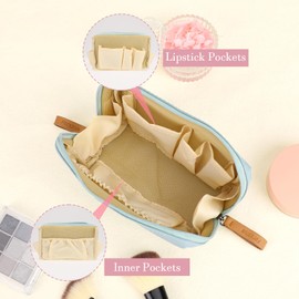 KALIONE Small Makeup Bag for Purse Portable Cosmetic Bag Zipper Makeup Pouch Waterproof Makeup Bag for Women, Light Blue