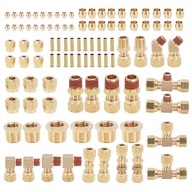 100pcs Brass DOT Air Brake Line Fittings Kit, 1/4" 3/8" 1/2" Compression Air Nylon Tubing Fitting Assortment Kits, for Air Hose & NPT Thread Tube, in Truck & Industrial Air Systems