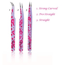 Alluring Pink Heart Tweezers for Eyelash Extension for Volume Lashes Straight