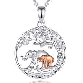 INFUSEU Family Necklace, Animal Pendant, 925 Sterling Silver Necklace, Elephant/Bear, Mother and Daughter, Fashion Jewellery, Mother's Day Gift for Grandma, Aunt, Sterling Silver