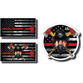 Decals by Haley 3 Thin Red Line Firefighter Firemen Helmet Axe American Flag Vinyl Decal Sticker