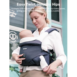 bonoch Baby Carrier Newborn to Toddler - EaseFit Adjust Knob for Baby Hip Healthy Develop, Ergonomic Cotton Infant Carrier Sling, Dual Lock Belt, Storage Bottle Pocket, 3 Bibs, 10-44lbs, Shower Gifts