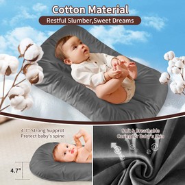 Vicorise Baby Lounger 100% Cotton,Infant Lounger Baby Nest Co Sleeping Baby Bed,Baby Nest Sleeper Lounger Baby Lounger Pillow for Newborn Baby Lounger 0-24 Months,Gray