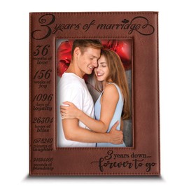 BELLA BUSTA- 3 Years of Marriage-3 years Down Forever to go-Engraved Leather Picture Frame