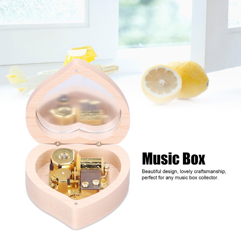 Wood Heart Shape Music Box Musical Box for Birthday Christmas