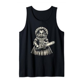 Creepy Girl Wearing Gas Mask Holding a Chainsaw Horror Fan Tank Top