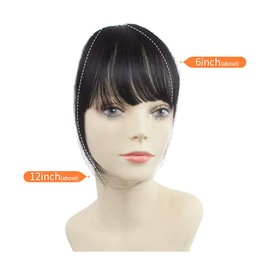 Real Human Hair Fringe Flat Bangs Clip in Fringe Hair Extensions Fringe Hair with Temples, Natural Black Colour