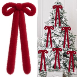 Hoteam 6 Pcs Rustic Faux Fur Christmas Swag Bows 23" x 15" Vintage Large Furry Christmas Wreath Bow for DIY Xmas Staircase Tree Door Garland Fireplace Indoor Outdoor Decorations Craft(Burgundy)