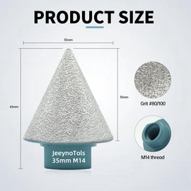 JeeynoTols Diamond Beveling Chamfer Bit - 35mm/1-3/8" Diamond Countersink Drill Bit for Enlarging Shaping Granite Marble Tiles Existing Holes,M14 Thread Diamond Cone Tile Bit