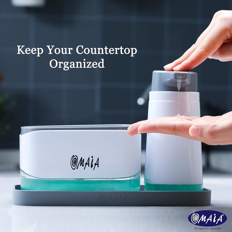 OMAIA 4-in-1 Dish Soap Dispenser Set with Sponge Holder and