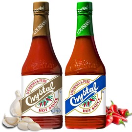 Crystal Original and Garlic Hot Sauce 12oz (Combo) - Louisiana's Pure Hot Sauce, Classic Flavor - Low Fat - Low Sodium - Perfect for Spicing Up Sandwiches, Soups, Stews, Fries, Seafood and More (One of Each)