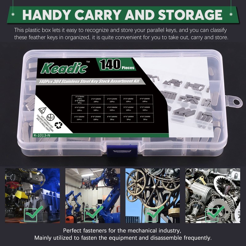 Keadic Key Stock Assortment Set, 140Pcs 304 Stainless Steel, 16